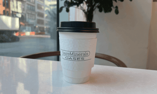 cappuccino in takeaway cup at Oases Coffee Shop Chelsea near Union Square New York City