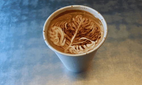 Mocha with latte art at Stone Street Coffee Chelsea grab and go espresso bar in Manhattan NYC