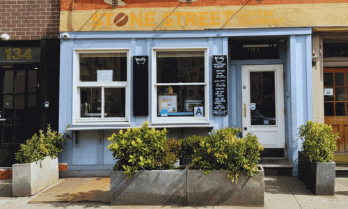Front view of Stone Street Coffee Chelsea grab and go coffee shop in Chelsea Manhattan NYC