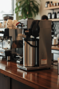 BUNN CWTF15-APS Coffee Brewer – Commercial Pour-Over Brewer BUNN CWTF15-APS commercial coffee brewer on café counter next to espresso machine