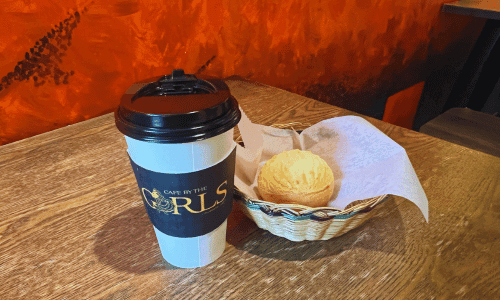 Cafe Latte and Colombian Cheese Bread at Cafe by the Girls Chelsea Near The High Line NYC 1 1 1 1 1 1 1