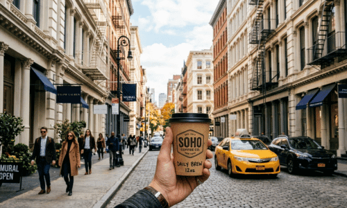 West Village Coffee Shops | NYC’s Most Charming Cafés coffee to go cup in SoHo NYC street near best coffee shops in SoHo Manhattan