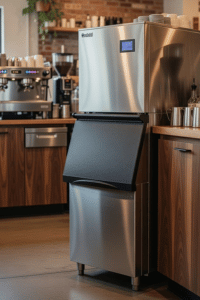 Máquina de hielo comercial Coolski de acero inoxidable con gran contenedor en cafetería
