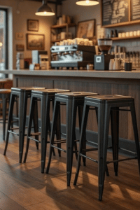 Furmax 30 inch metal backless bar stools set of four at coffee shop counter seating area