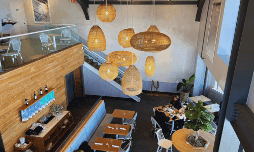 Bluestone Lane Chelsea Piers – Best Coffee NYC Waterfront 3 interior seating area of Bluestone Lane coffee shop at Chelsea Piers New York City