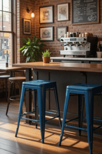 Vogue Furniture Direct 24 inch metal backless bar stools set in coffee shop bar seating area