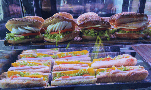 Fabrique West Village – Best Swedish Bakery and Coffee NYC 4 Display of sandwiches made with fresh baked bread at Fabrique West Village coffee shop in NYC